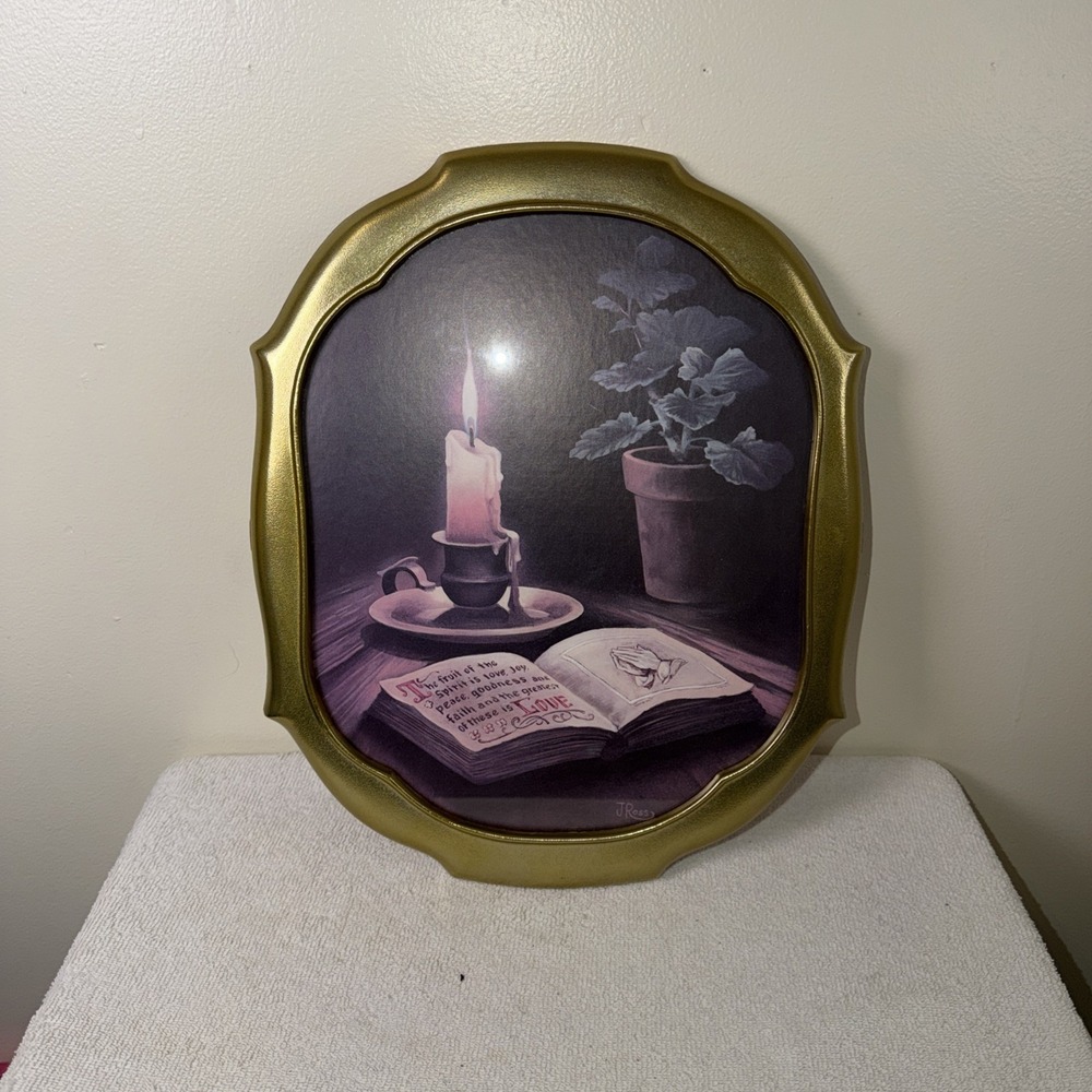Vintage J Ross Picture Home Interior Gold Metal  Fruit of the Spirit is Love